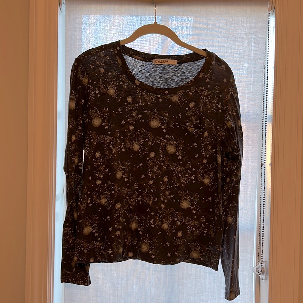 Stateside long sleeve cotton tee with front pocket